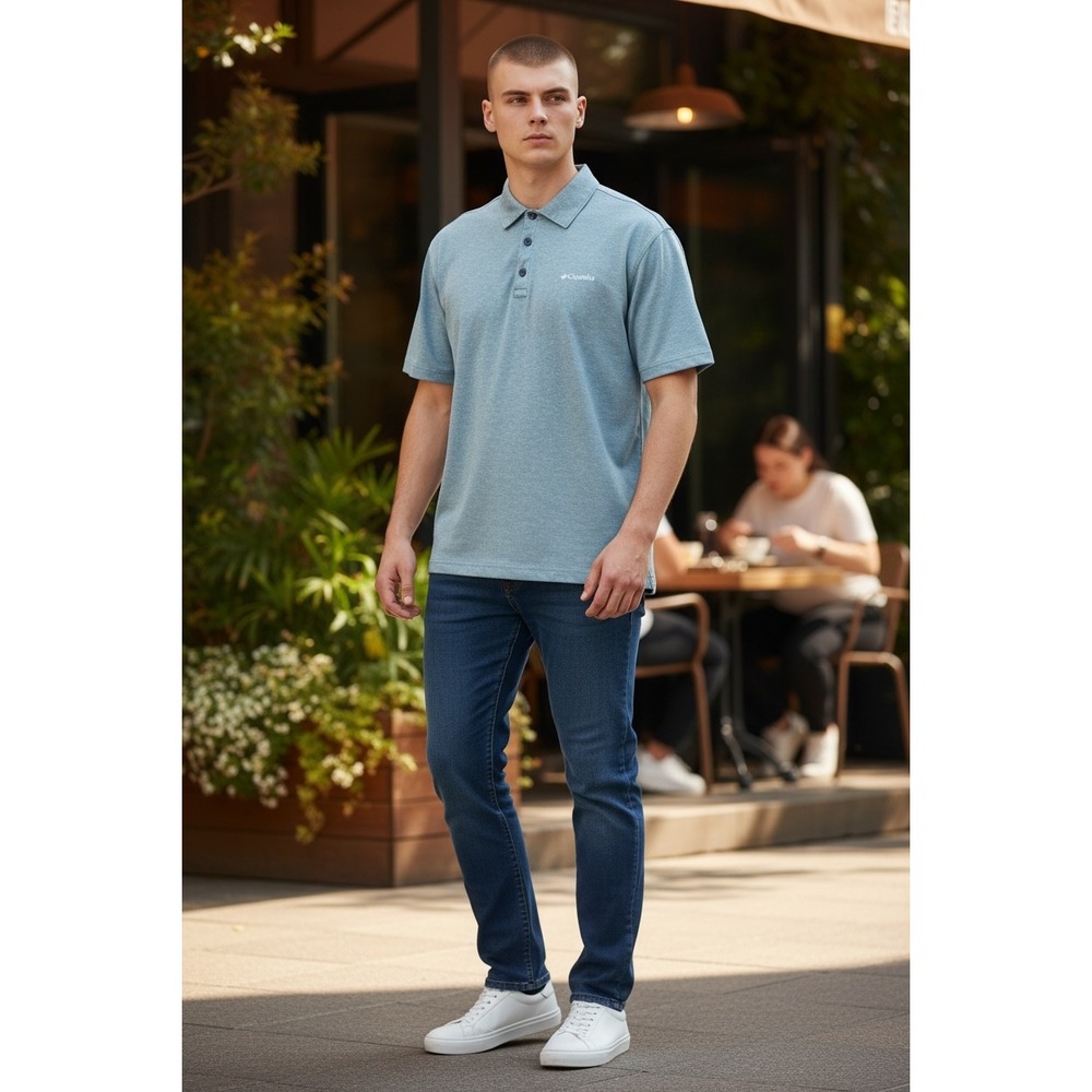Columbia Mens Omni-Wick Polo Shirt Blue Heather Short Sleeve Golf Medium